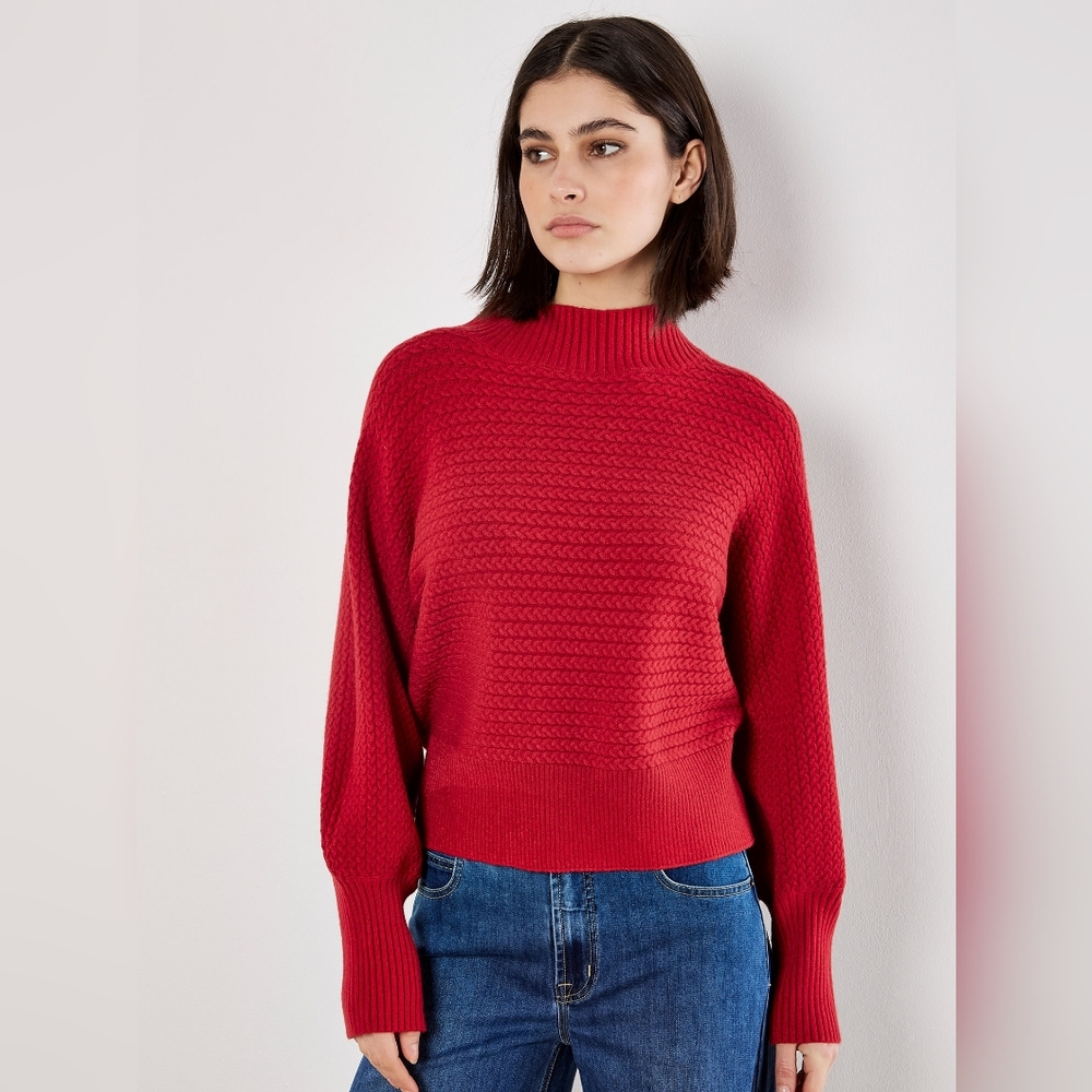 Mock Neck Cableknit Batwing Sweater